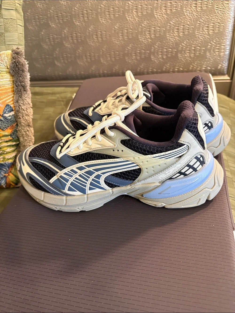 Puma Velophasis Men's Navy, Light Blue and White Mesh Lace-Up Sneakers